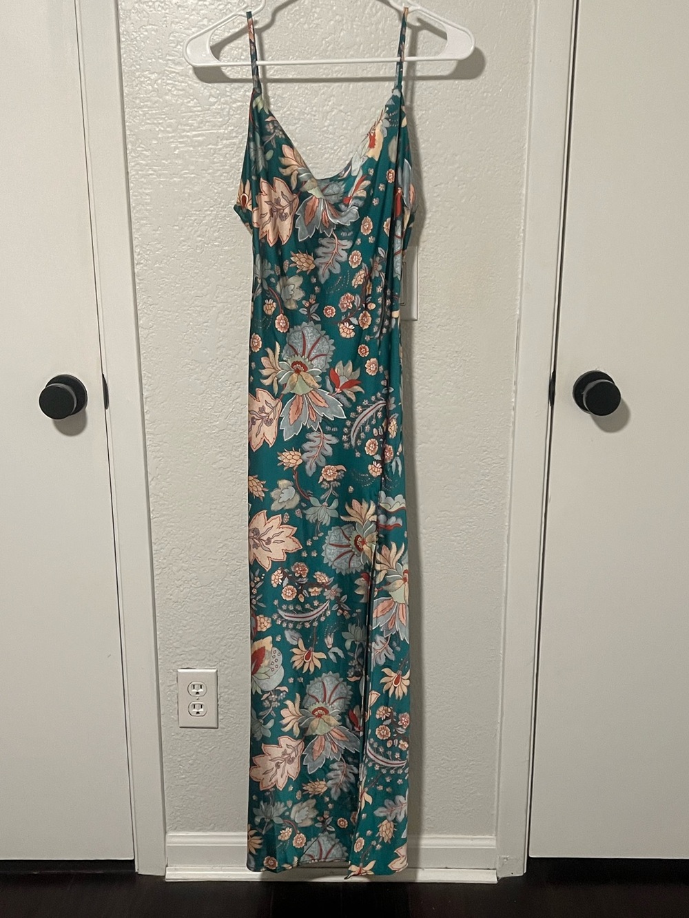 Paper Heart Teal Floral Slip Dress with Spaghetti Straps